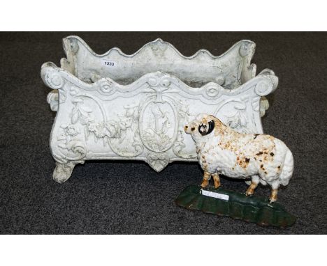 A Victorian Style White Painted Planter Rectangular form with fluted edges and shell detail to body, 11 inches high, 19 x 11 