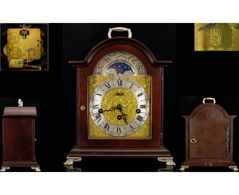 Hermle - Quality Moon-phase Mahogany Cased 8 Day Striking and Chiming Moon-phase Bracket Clock. c.1986, With Many Features Si