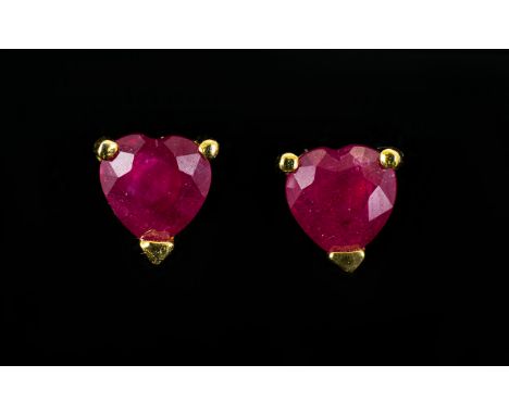 Ruby Heart Stud Earrings, solitaire heart cut rubies of excellent colour, totalling 1.25cts, claw set in 14ct gold vermeil an