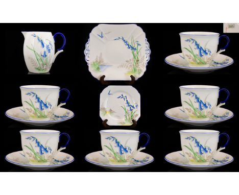 Shelley 'Bluebell' Pattern 11767 Part Tea Service Circa 1930 In Empire Shape Comprising six cups and saucers, twin handle cak