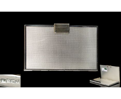 Elizabeth II Superb Quality Engine Turned Rectangular Shaped Silver Hinged Card Case, The Interior of Case Is Also Engine Tur