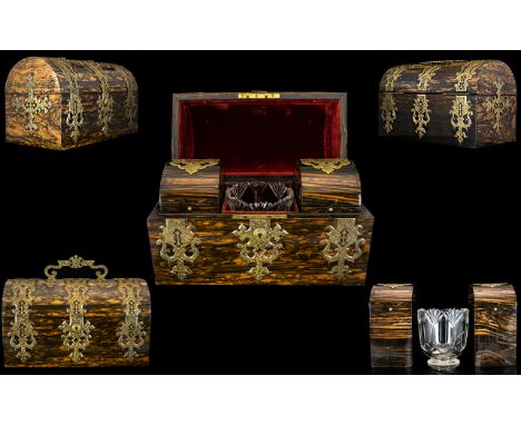 Mid Victorian Period Superb Quality Coromandel Wood Tea Caddy, The Coromandel Wood with Applied Pierced and Engraved Gilt Bra