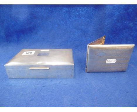 A HM SILVER ENGINE TURNED CIGARETTE BOX AND A WHITE METAL MARKED SILVER CIGARETTE BOX (UNTESTED)