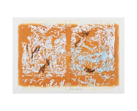 Maria José Cavaco (1967-2022)"Conversation Piece I - D"Linen oil, inkjet print, varnish corrector, graphite and tape on paper