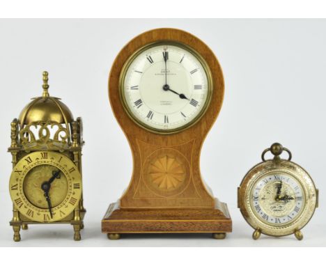 Edwardian mantel clock by Dent, 4 Royal Exchange, Cornhill London, and two other clocks to comprise a modern miniature lanter