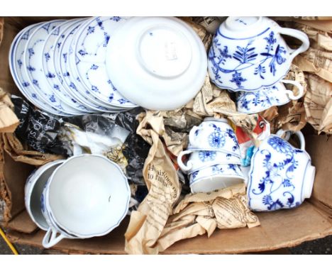 Collection of Meissen blue and white Onion pattern porcelain, to comprise two coffee pots, a butter dish, a tray, a tureen ba