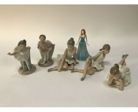 Five Nao ballerinas and a Doulton figure