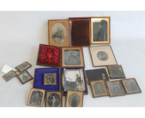 A COLLECTION OF 19TH CENTURY AMBROTYPE / PHOTOGRAPHIC IMAGES, mainly portraits, mostly framed or in cases