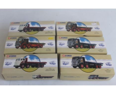 SIX BOXED CORGI CLASSICS ROAD TRANSPORT DIECAST VEHICLES to include 97940 E. R. F. Flatbed "Eddie Stobart" x 2, 97956 Foden f