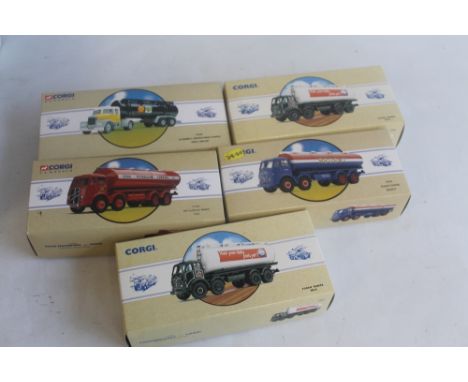 FIVE BOXED CORGI CLASSICS ROAD TRANSPORT DIECAST VEHICLES to include 97951 Foden Tanker "Milk" (x 2), 97970 Foden Tanker "Reg