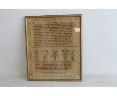 A FRAMED 19TH CENTURY SAMPLER, signed Mary Wellor, Bickley School, Aged 12 1860, 56 x 65 cm including frame