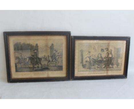 HENRY WILLIAM BUNBURY (1750-1811) - framed caricature lithographic prints by Watson &amp; Dickinson, 'A College Gate' and 'Th