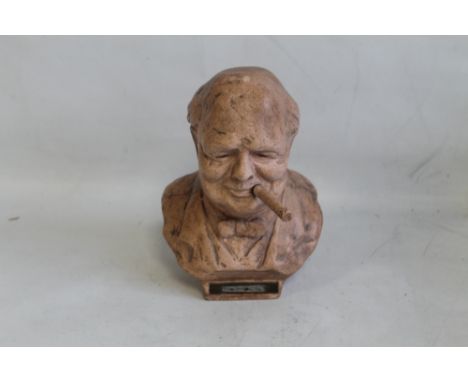 A WINSTON CHURCHILL TABLE CIGAR LIGHTER, signed to back "Tallent", striker to base, and pull out cigar lighter, H 21 cm