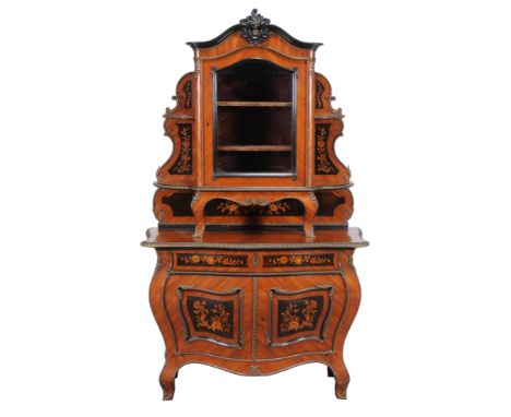 A Continental kingwood and gilt metal mounted vitrine on bombe commode , circa 1880, 186cm high, 110cm wide, 50cm deep