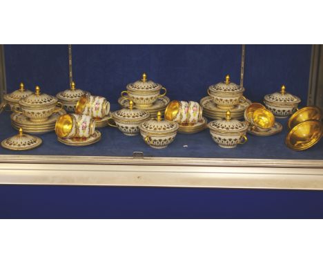 A French part tea service, gilt and floral decoration