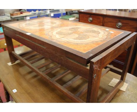 A 1970's teak and tile top coffee table a Laura Ashley table lamp and pottery example (sold as parts)