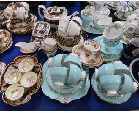 An Aynsley turquoise glazed teaset with floral decoration, antique Spode blue and gilt wares, Paragon flower decorated dishes