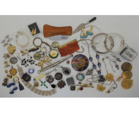 Silver bangles, Mackintosh style brooch, and other items of silver and vintage costume jewellery Condition Report: Not availa