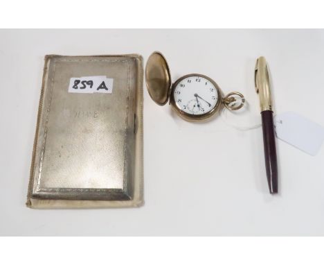 A lot comprising a silver cigarette case, a rolled gold pocket watch &amp; a Shaeffer fountain pen Condition Report: Availabl