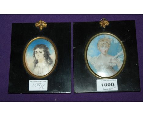 ENGLISH SCHOOL Portrait of a lady, miniature, watercolour, 9 x 7cm and another (2) Condition Report: Available upon request