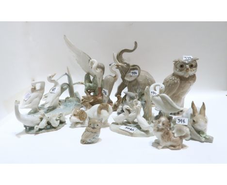 A collection of Lladro and Nao figures mainly animals and birds Condition Report: Available upon request