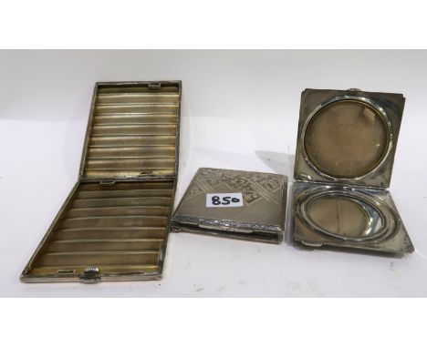 A lot comprising a silver compact, A silver plated compact and a silver plated cigarette case Condition Report: Available upo