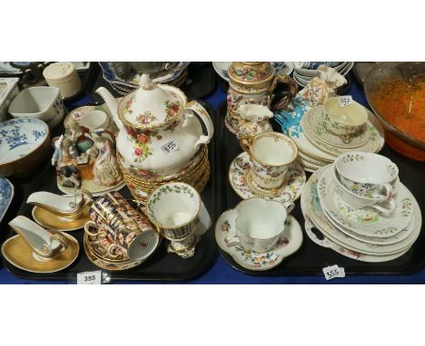 A lot comprising a Royal Albert Old Country Roses teapot &amp; plates, Royal Crown Derby Imari coloured demitasse cups and sa