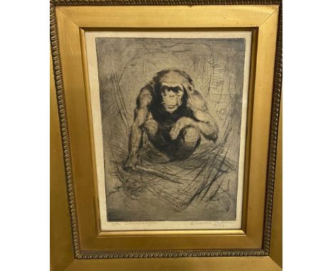 DENOVAN ADAM The Chimpanzee, signed, etching, dated, 1926, 23 x 17cm and pair of mezzotints (3) Condition Report: Available u