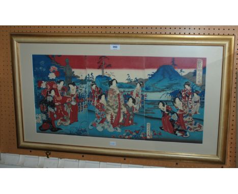 CHIKANOBU YOSHU Court ladies, woodblock print, triptych, 35 x 73cm Condition Report: Available upon request
