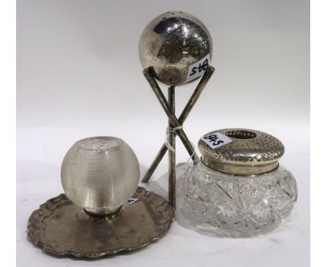 A lot comprising a silver bowling trophy, Glasgow 1921, " Monzie Castle Fete Bowling Green " , a silver &amp; glass match hol