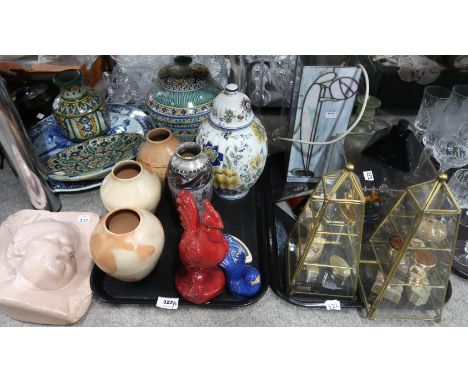 A lot comprising a Royal Sphinx Delft Blue charger, A Persian style polychrome coloured large lidded, jar plate &amp; vase, t