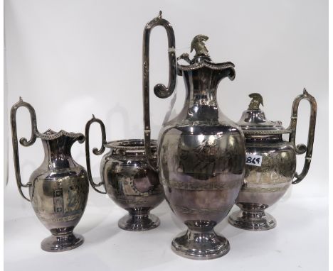 A four piece silver plated tea service engraved with classical figures Condition Report: Available upon request