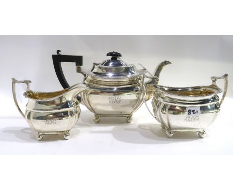 A three piece silver tea service, Birmingham 1906 each piece monogrammed "JBC" 1306 grams Condition Report: Available upon re