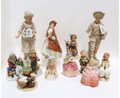 A pair of continental figures, three Royal Doulton figures, Hummel figures and two other figures Condition Report: Doulton Pa