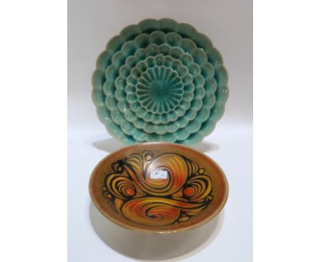 A Poole pottery Aegean dish and a turquoise glazed platter Condition Report: Turquoise bowl - crazed, 37cm diameter.