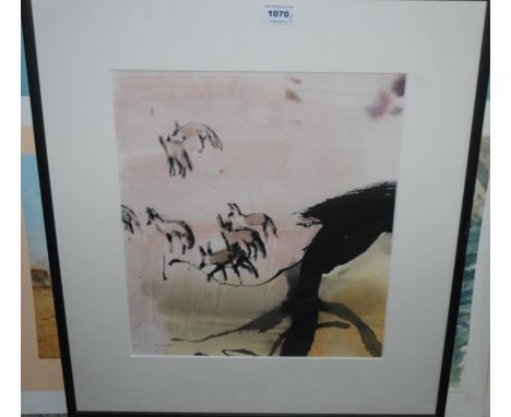 CLAIRE HARKNESS RSW Bat-eared foxes, signed, watercolour and ink, 40 x 35cm and a print (2) Condition Report: Available upon 