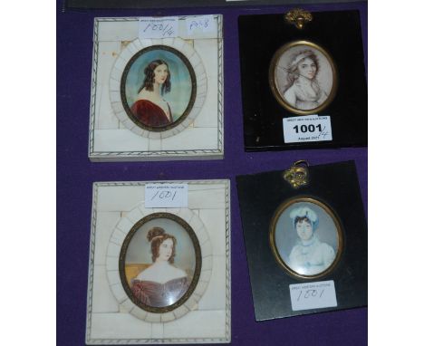ENGLISH SCHOOL Portrait of a lady, miniature, watercolour, 6 x 5cm and three others (4) Condition Report: Available upon requ