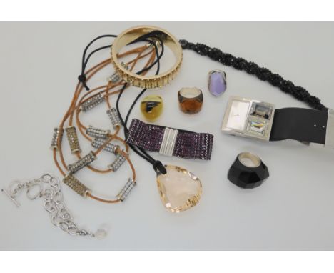 A Lalique glass ring size N, signed. Together with Daniel Swarovski watch, bangle and two rings, modern Swarovski to include 