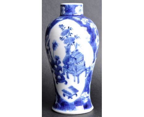 A 19th Century Chinese blue &amp; white porcelain vase of meiping shape having hand painted decoration depicting sacred / pre