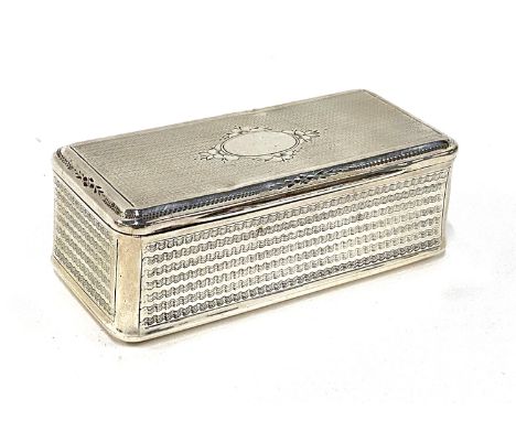 A Continental engine turned silver snuff box, the lid with vacant cartouche, 9.5cm wide, 3.3ozt 