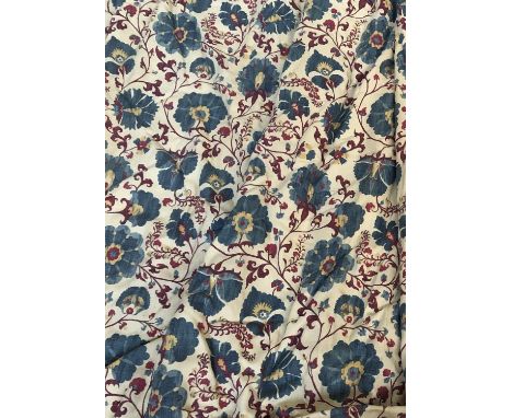 A pair of heavy curtains with floral design, lined and interlined (thermal), 224cm drop x 134cm width at pinch pleat end, wit