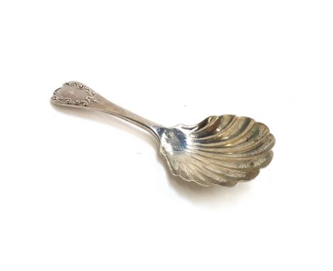 A Victorian silver shell caddy spoon, London 1899, 0.45ozt 