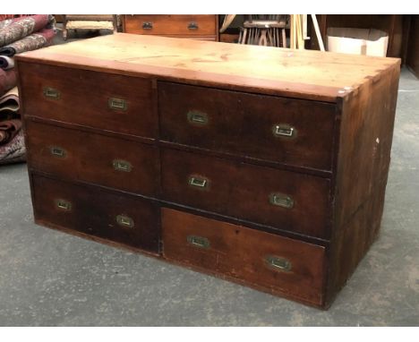 A 19th century campaign chest of six drawers, the brass campaign handles with broad arrow, 142x69x78cmH 