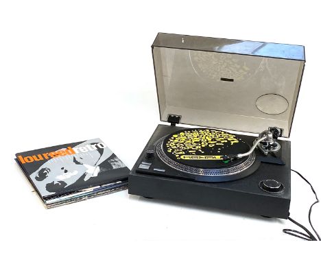 A Sherwood PM-8550 turntable, together with a small quantity of vinyl LPs to include Blondie, Rowan Atkinson, Boney M, Michae