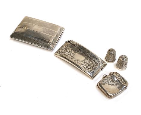 An engraved silver cigarette case by Lines, Bunn &amp; Mason, Birmingham 1898 (af); and engraved vesta (af); an engine turned