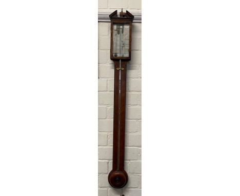 A stick barometer by Abrahams Co. Exeter, with broken pediment, 96cmL 