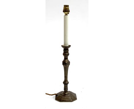 A 20th century metal table lamp on a stepped base, 46cmH to top of fitting 