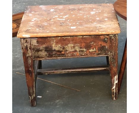 An 18th century and later pine stool with hinged lid, 48x39x41cm 