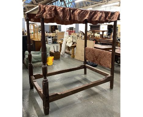 A 19th century four poster bed with mattress base and canopy, 120cmW, the headboard 105cmH