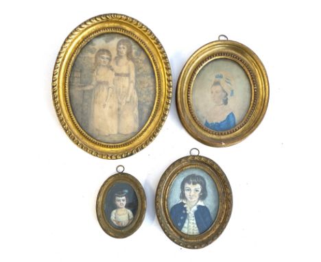 Three late 18th century watercolour portrait miniatures, Frances Dixon, 1798, 10x7.5cm, Harriet Dixon, 7x4.5cm and the other 